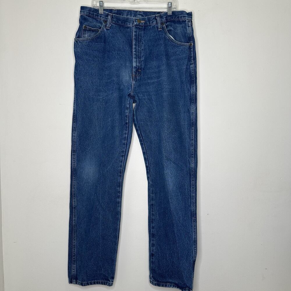 Wrangler Mens 37x34 Jeans Blue Straight Medium Wash Denim Work Pants Trousers